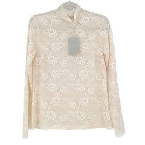 New Chelsea 28 Small Sheer Lace Mock Neck Top Long Sleeve Blush Pink Cottagecore